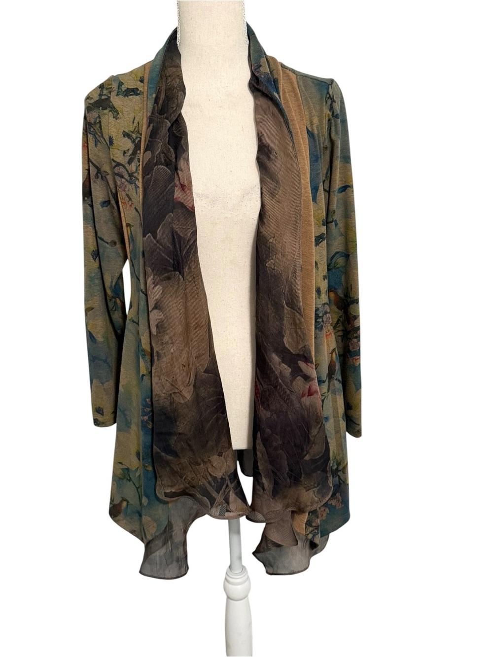 Soft‎ Surroundings Garden Bird Floral Open Front Cardigan Petite Small 3BZ08